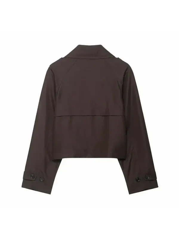 Womens Cropped Trench Coat Double Breasted Classic Design - Product example