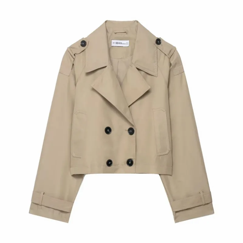 Womens Cropped Trench Coat Double Breasted Classic Design - Product detail 4