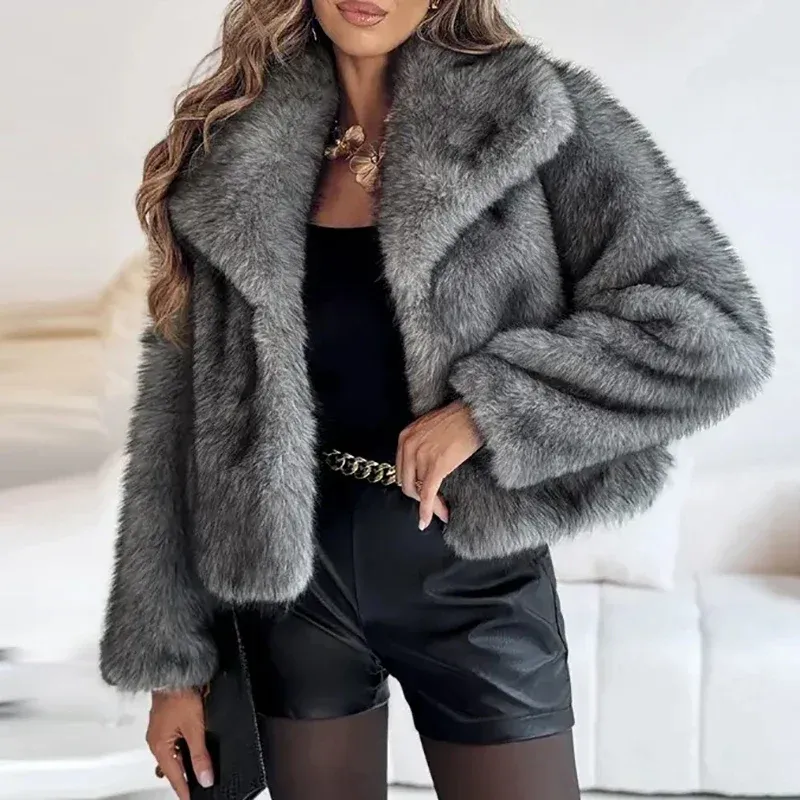 Plush Faux Fur Jacket Soft Pink Winter Outerwear - Product detail 4