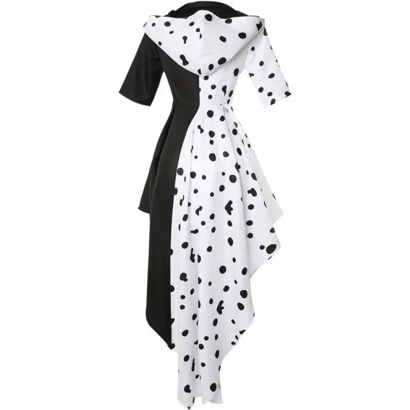 Asymmetrical Halloween Dress Black White Split Design With Hood - Product detail 4