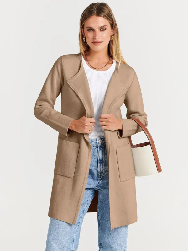 Minimalist Wool Blend Coat Wide Lapel Relaxed Design - Product example