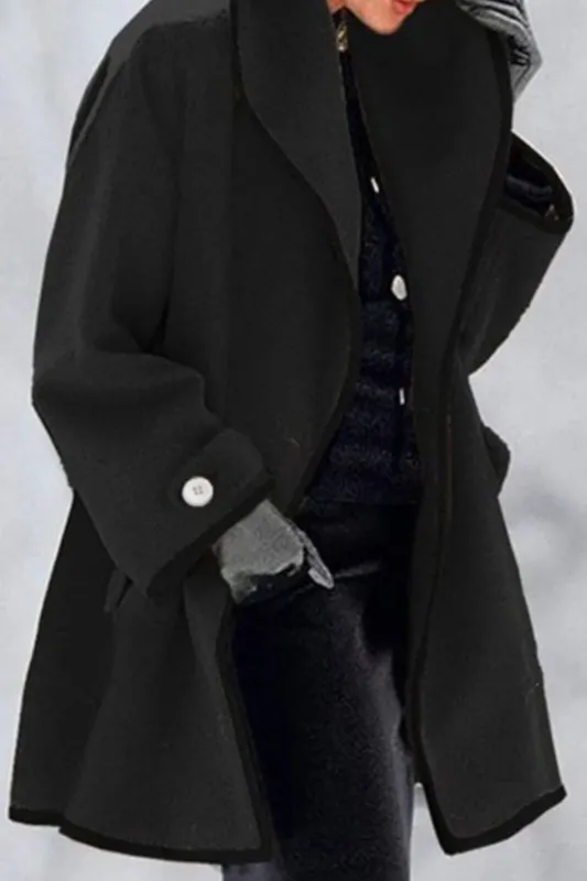 Elegant Wool Blend Coat Contrast Trim Long Jacket - Product detail 4