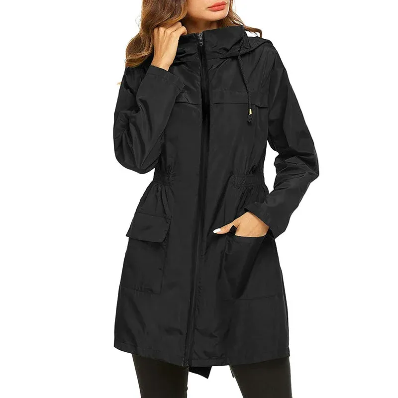 Essential Rain Coat Lightweight Water-Resistant Cinched Waist Design - Product showcase