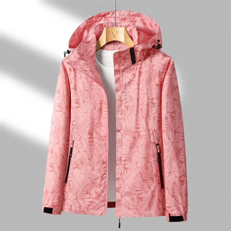 Floral Waterproof Jacket Lightweight Pink Outdoor Shell - Product showcase