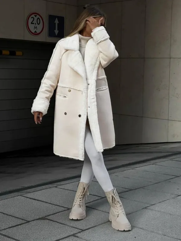 Winter Shearling Coat Oversized Double-Breasted Design - Detailed view