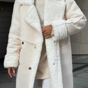 Winter Shearling Coat Oversized Double-Breasted Design - Product showcase