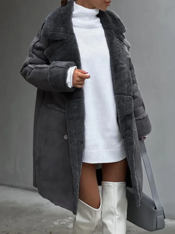 Winter Shearling Coat Oversized Double-Breasted Design - Product detail 4