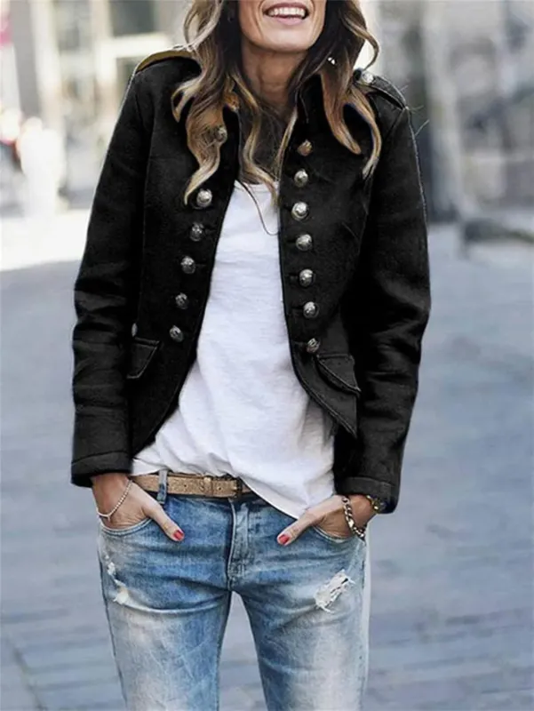 Military Style Jacket Structured Button Front Design - Detailed view
