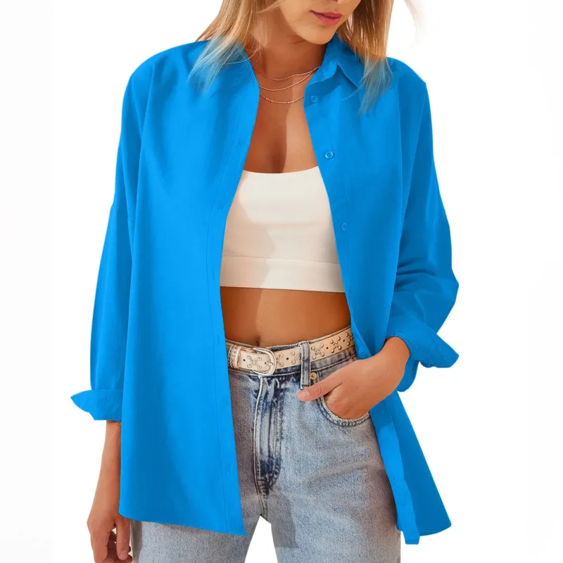 Cotton Blend Button Down Shirt Oversized Relaxed Fit - Product example