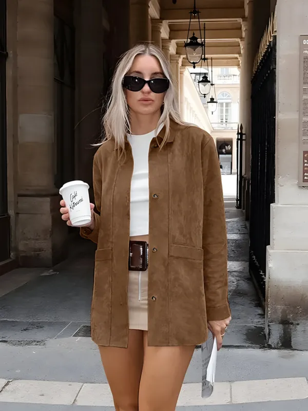 Oversized Button Front Jacket Relaxed Fit Mid-Length Coat - Product detail 4
