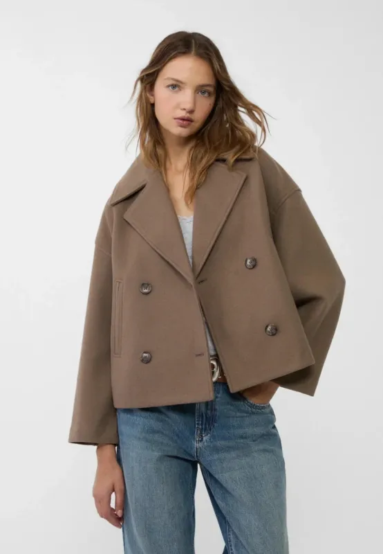 Cropped Double Breasted Jacket Wool Blend Oversized Design - Product detail 4
