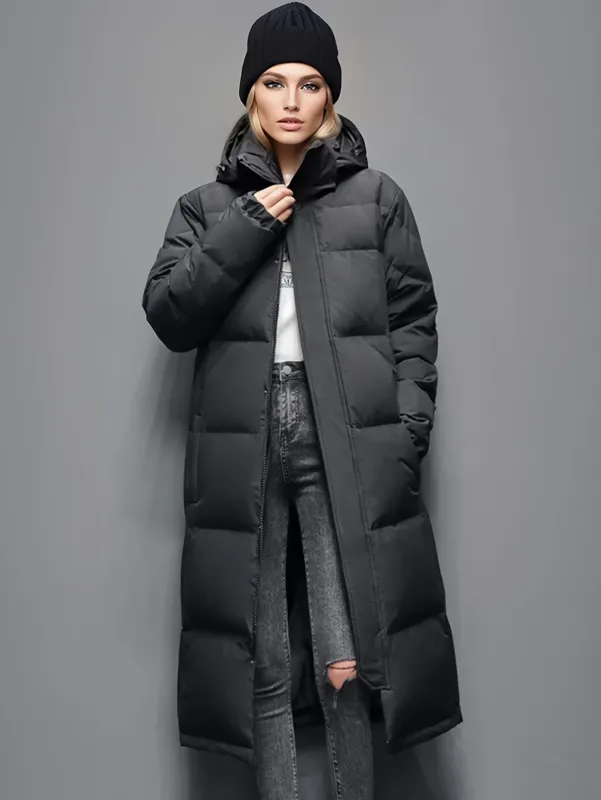 Long Down Winter Coat Quilted Hooded Puffer Design - Product showcase