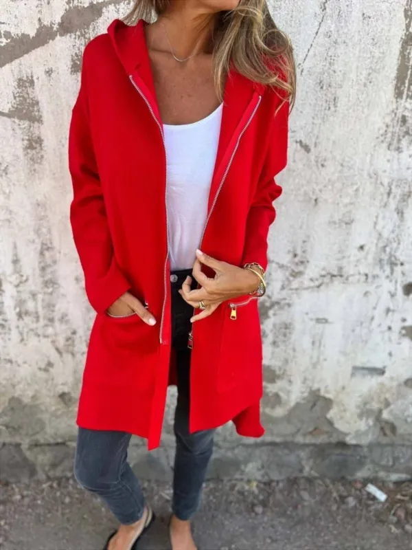 Womens Long Zip Jacket Black Cotton Blend Casual Coat - Product detail 4