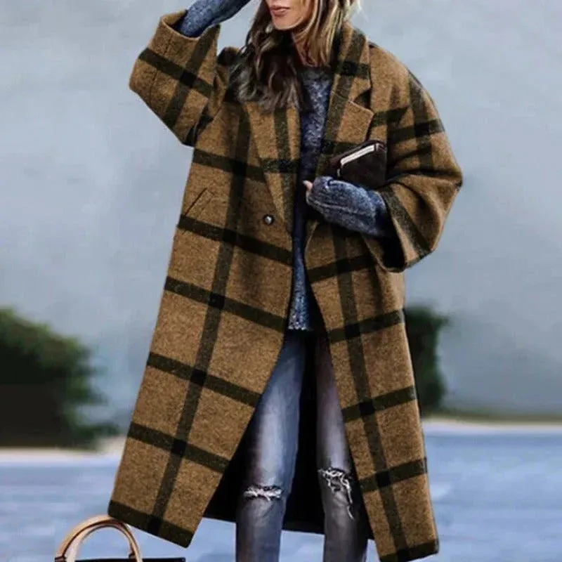 Colorblock Wool Coat Modern Plaid Pattern Oversized Design - Product example