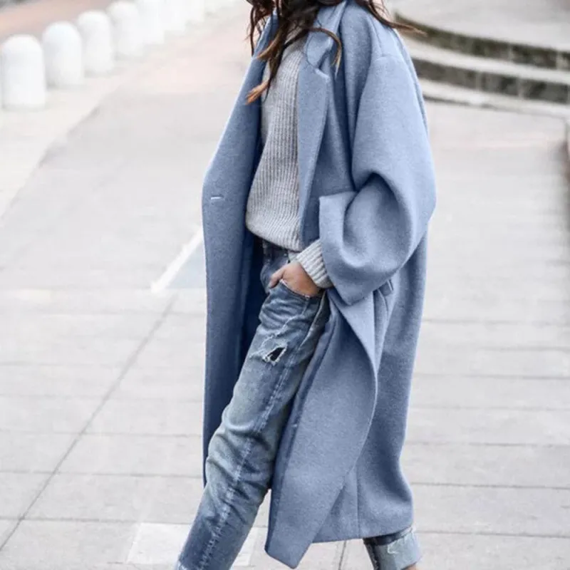 Oversized Wool Blend Coat Relaxed Open Front Design - Detailed view