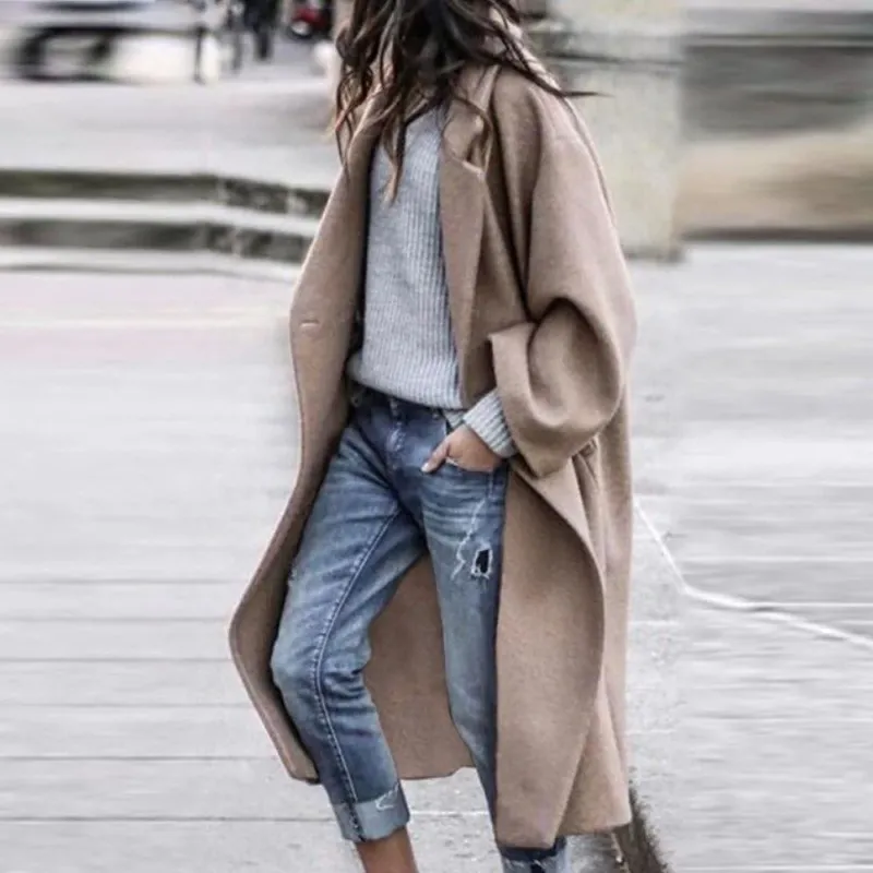 Oversized Wool Blend Coat Relaxed Open Front Design - Product showcase