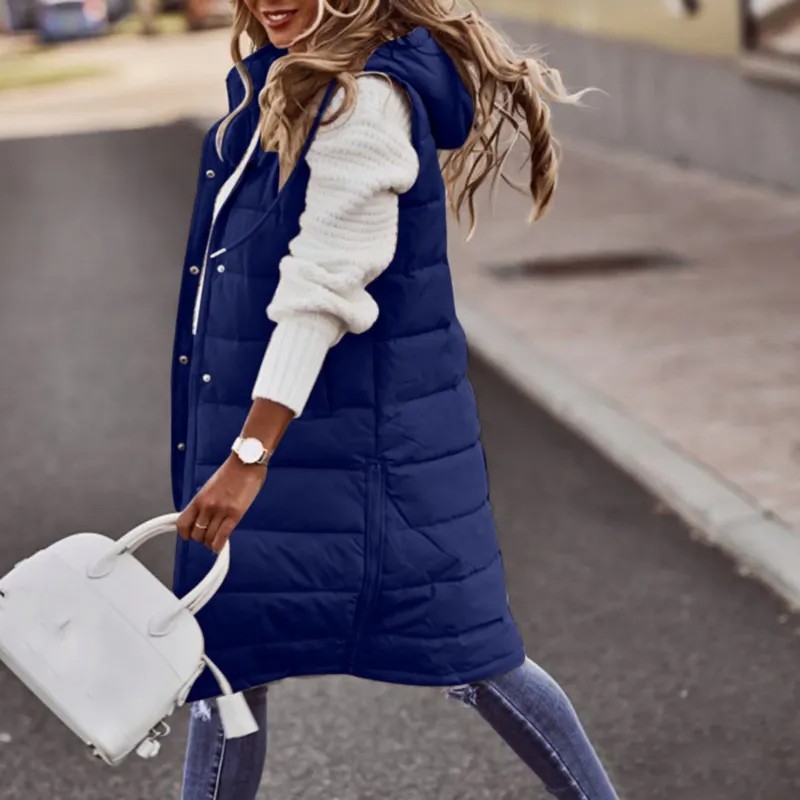 Winter Quilted Vest Long Hooded Padded Design - Product showcase