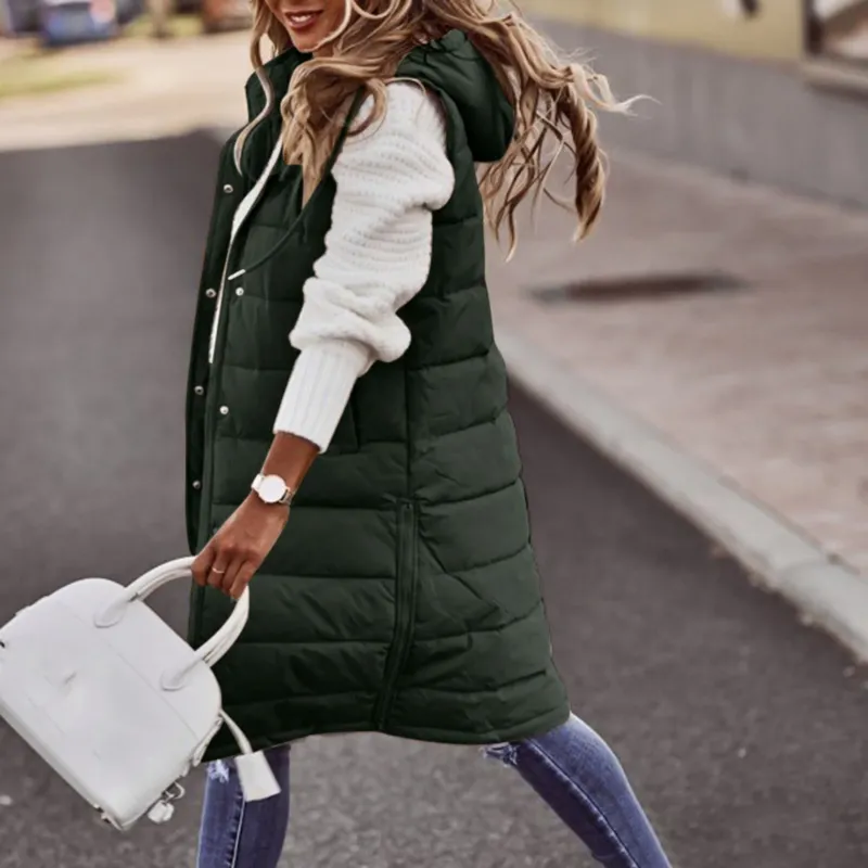 Winter Quilted Vest Long Hooded Padded Design - Product detail 4