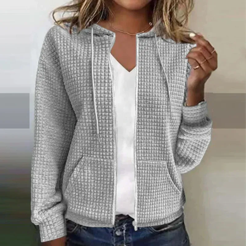 Quilted Zip Jacket Diamond Pattern Hooded Design - Product detail 4