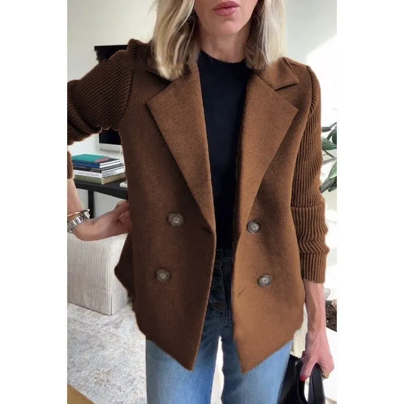 Double-Breasted Wool Coat Ribbed Sleeve Turquoise Design - Product example