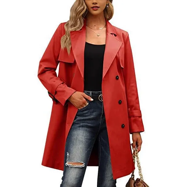 Womens Double Breasted Coat Olive Green Wool Blend Tailored Design - Detailed view
