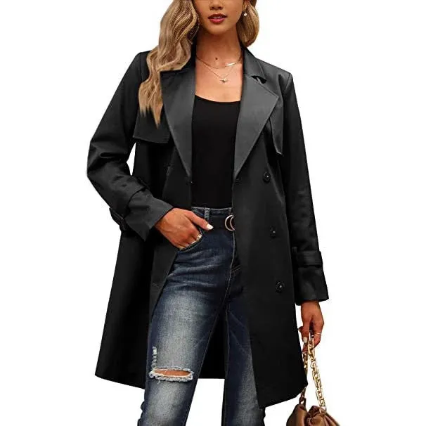 Womens Double Breasted Coat Olive Green Wool Blend Tailored Design - Product example
