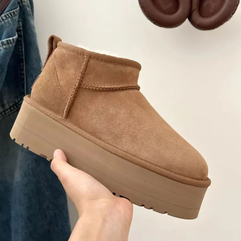 Platform Ankle Boots Suede Leather With Sheepskin Lining - Product example