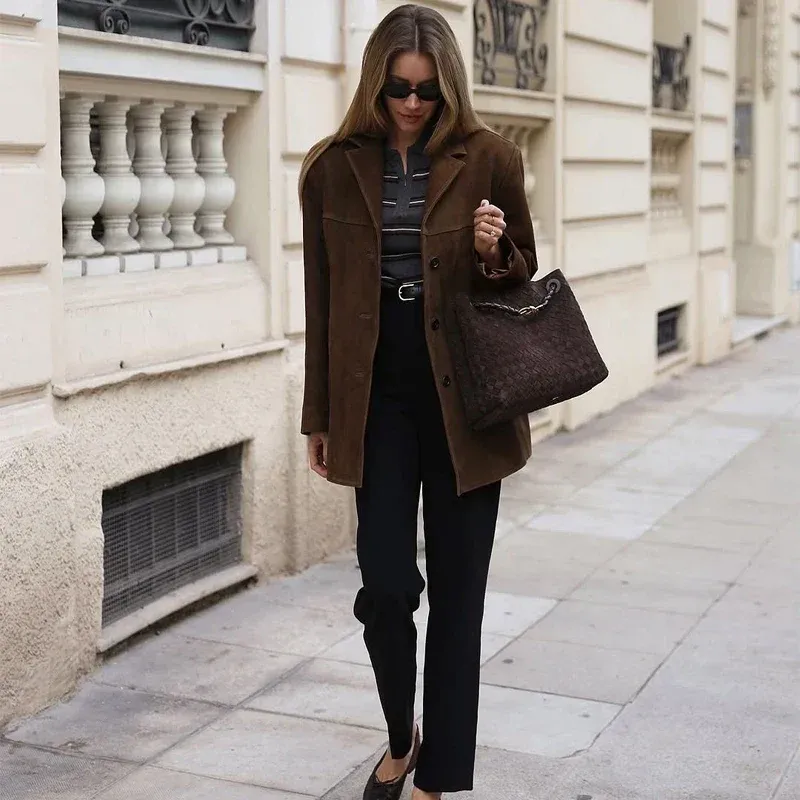 Vintage Suede Blazer Premium Brown Leather Outerwear - Product example