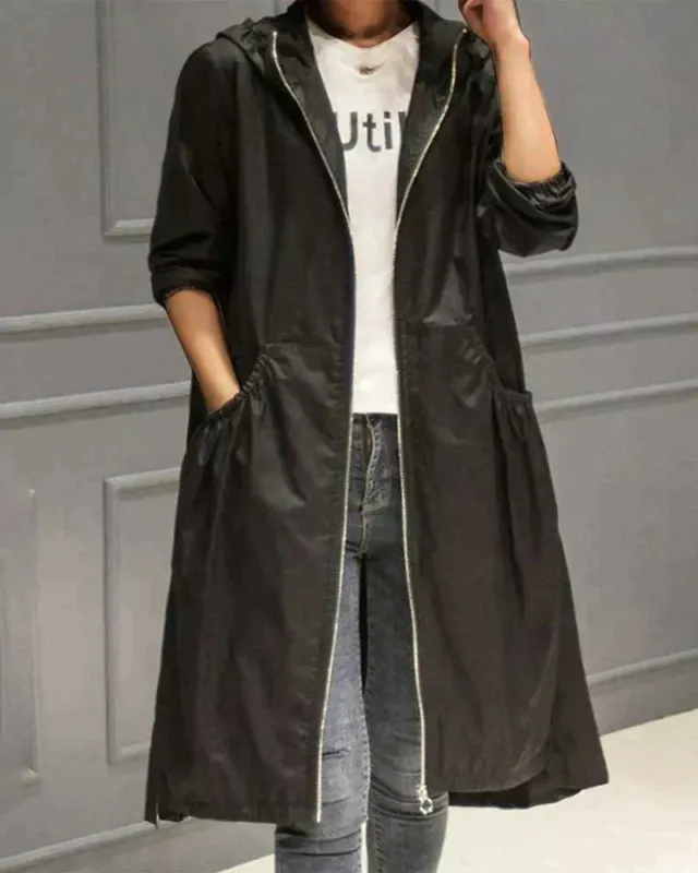 Minimalist Waterproof Coat Knee-Length Hooded Design - Product detail 4