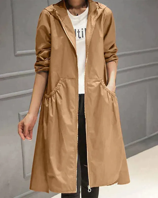 Minimalist Waterproof Coat Knee-Length Hooded Design - Product example