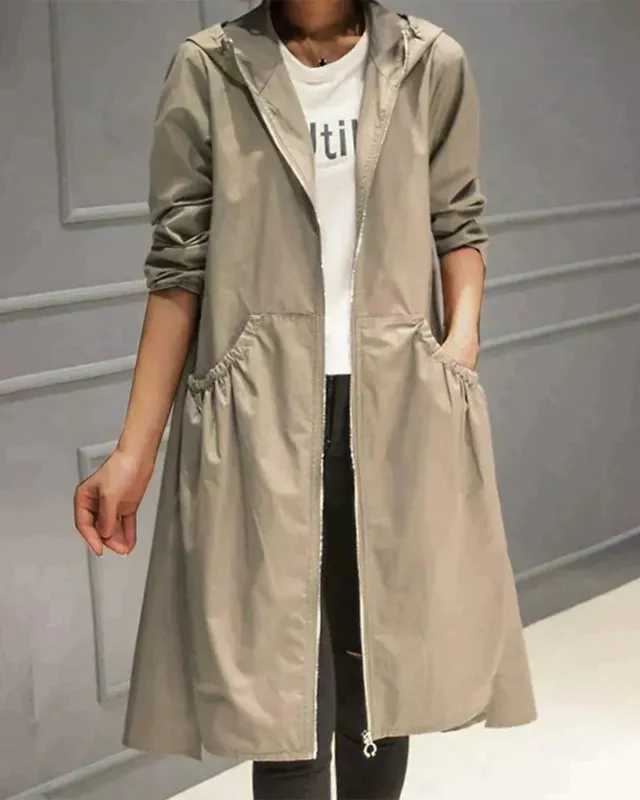 Minimalist Waterproof Coat Knee-Length Hooded Design - Product showcase