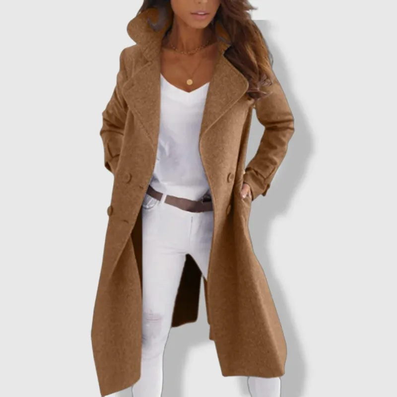 Wool Blend Winter Coat Double-Breasted Wide Lapel Design - Detailed view