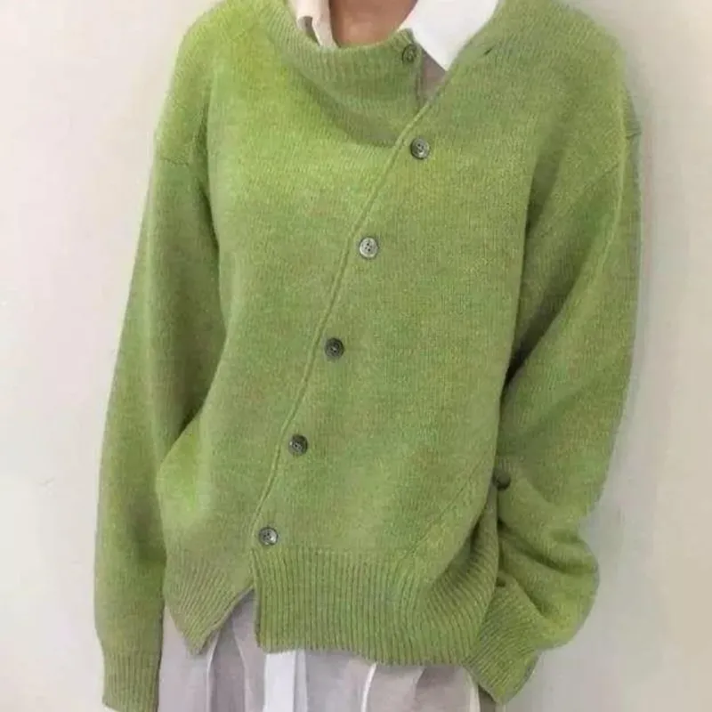 Wool Blend Cardigan Asymmetrical Button Front Design - Detailed view