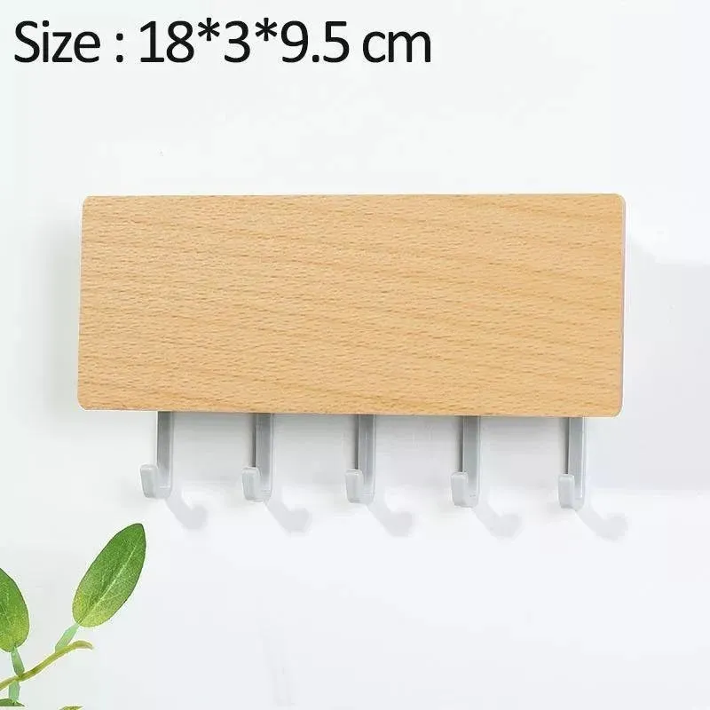 Wooden Wall Key Holder Modern Entryway Organizer with Colorful Hooks - Product detail 4