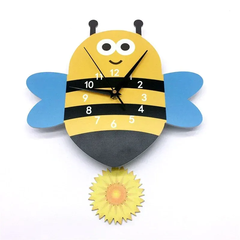 Kids Wall Clock Bumble Bee Pendulum Design - Product showcase
