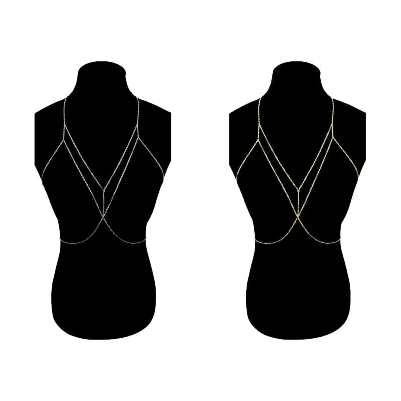 Gold Body Chain Layered Chest and Neck Design - Detailed view