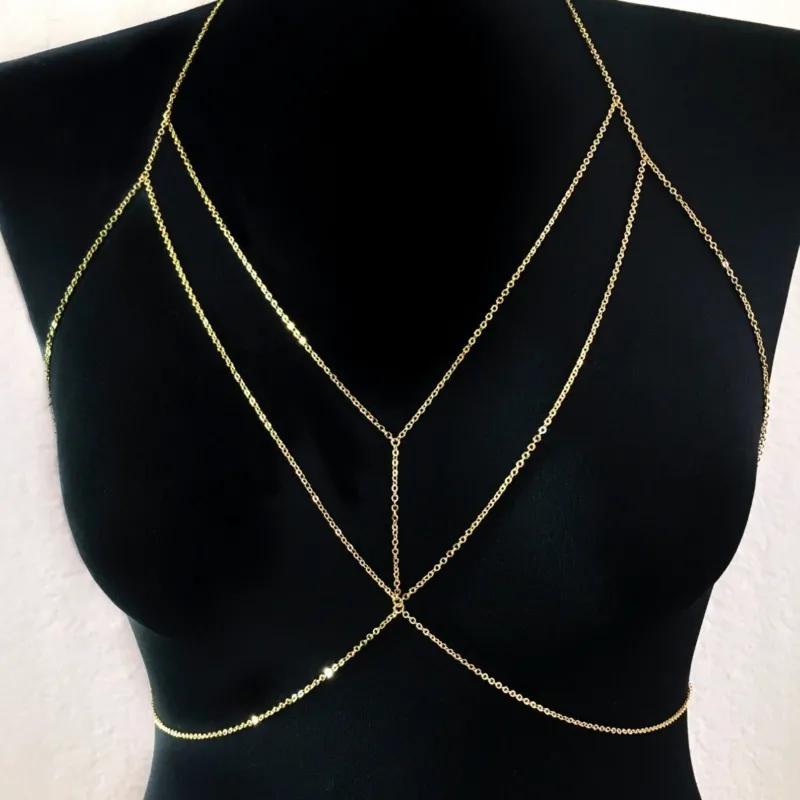 Gold Body Chain Layered Chest and Neck Design - Product detail 4