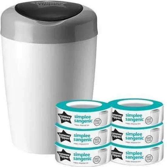 Tommee Tippee Simplee Sangenic Starterset Luieremmer + 6 navulcassettes - Wit - Verpakking beschadigd