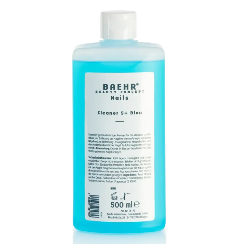 BAEHR BEAUTY CONCEPT - NAILS Cleaner 5+ Blau – reinigt, entfettet & entfernt Schwitzschicht, 500ml
