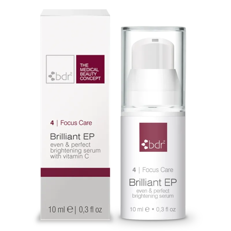 BDR MEDICAL BEAUTY Brilliant EP - even & perfect brightening serum – aufhellendes Serum mit Vitamin C - Reisegröße, 10ml, Pumpspender und Umkarton