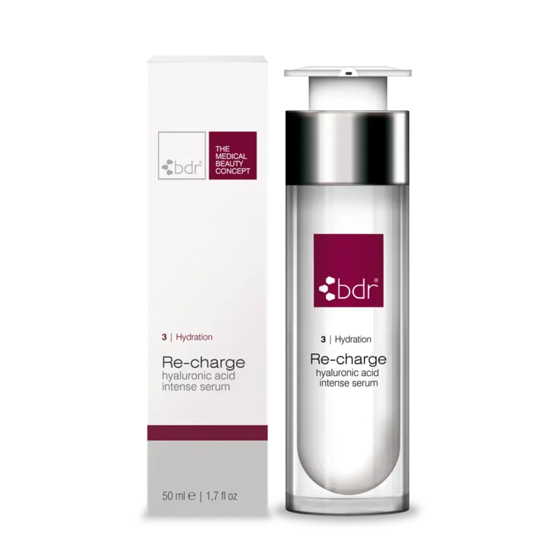 BDR MEDICAL BEAUTY Re-charge hyaluronic acid intense serum – Feuchtigkeitsserum mit 2-fach Hyaluron & Pantheno, 50ml, Pumpspender und Umkarton