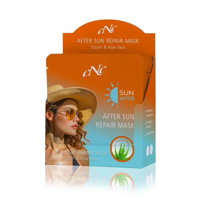 CNC After Sun Repair Mask – After-Sun Sheet-Maske mit Aloe Vera, Panthenol und Ectoin, 1 Stk, Maskensachets im Spender
