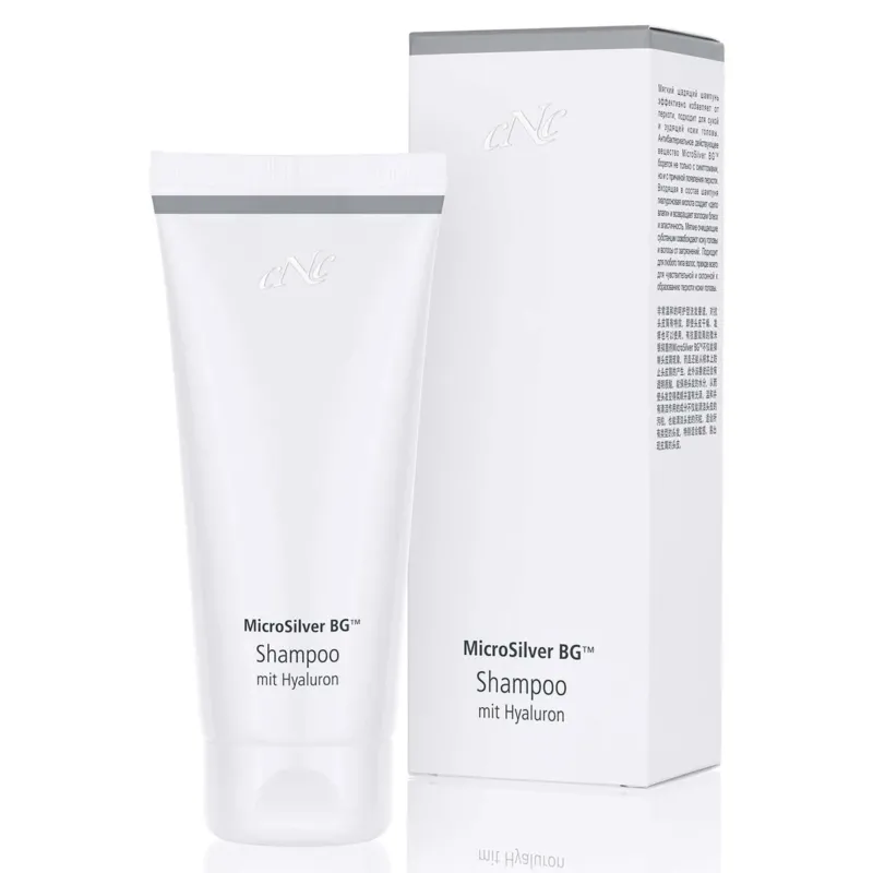 CNC MicroSilver Shampoo mit Hyaluron – speziell für empfindliche, schuppenanfällige Kopfhaut entwickelt. Silber wirkt antibakteriell und gezielt gegen die Ursache von Schuppen., 200ml