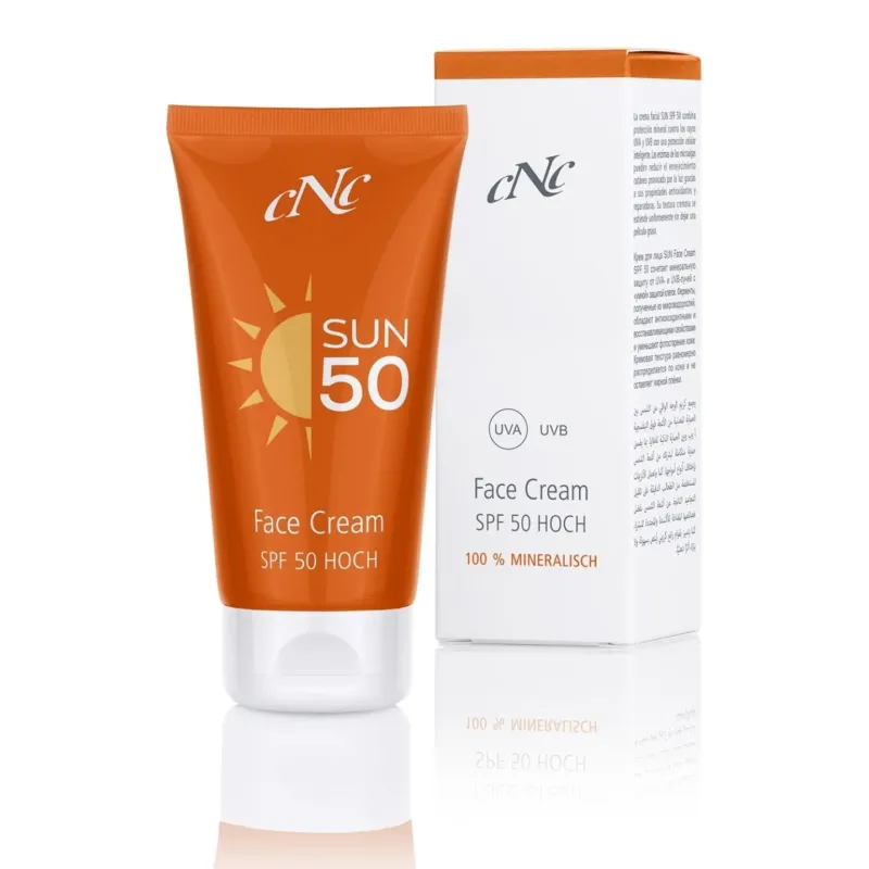 CNC SUN Face Cream SPF 50 – 100% mineralisch, 50ml, Tube und Umkarton