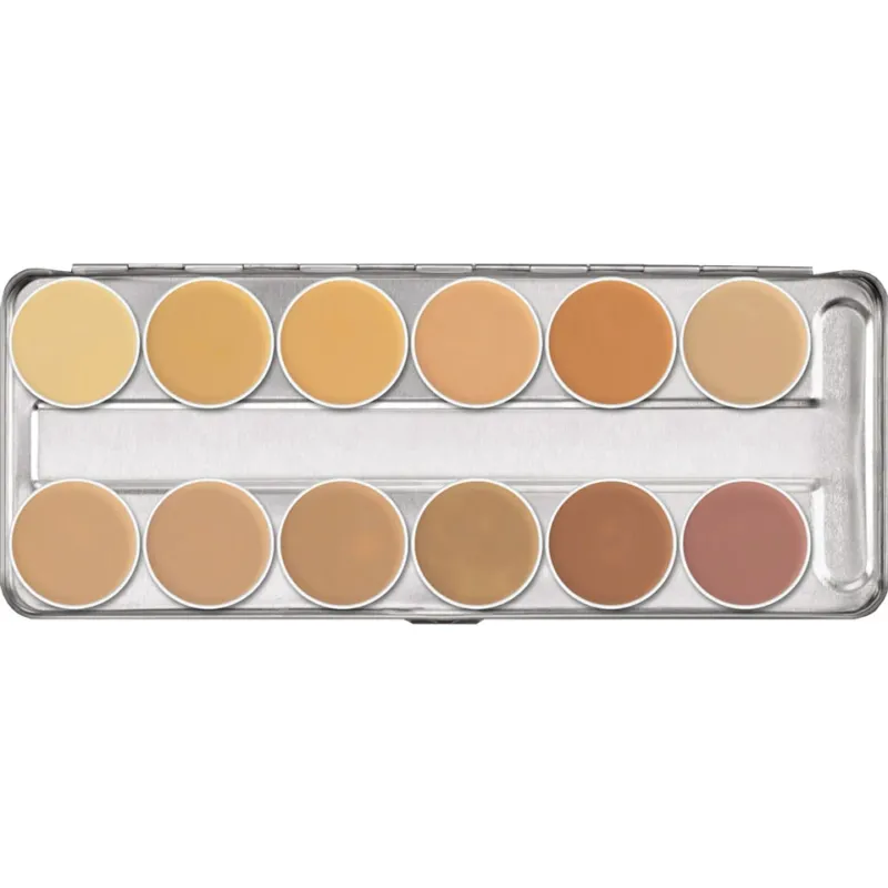 DERMACOLOR Camouflage Creme Palette 12 Farben – ein besonders pigmentstarkes Make-up zur Abdeckung farblicher Hautanomalien, von Narben und Tätowierungen für Gesicht und Hals. Bei sachgemäßer Anwendung deckt es die Problemzonen zuverlässig ab., 40gr.