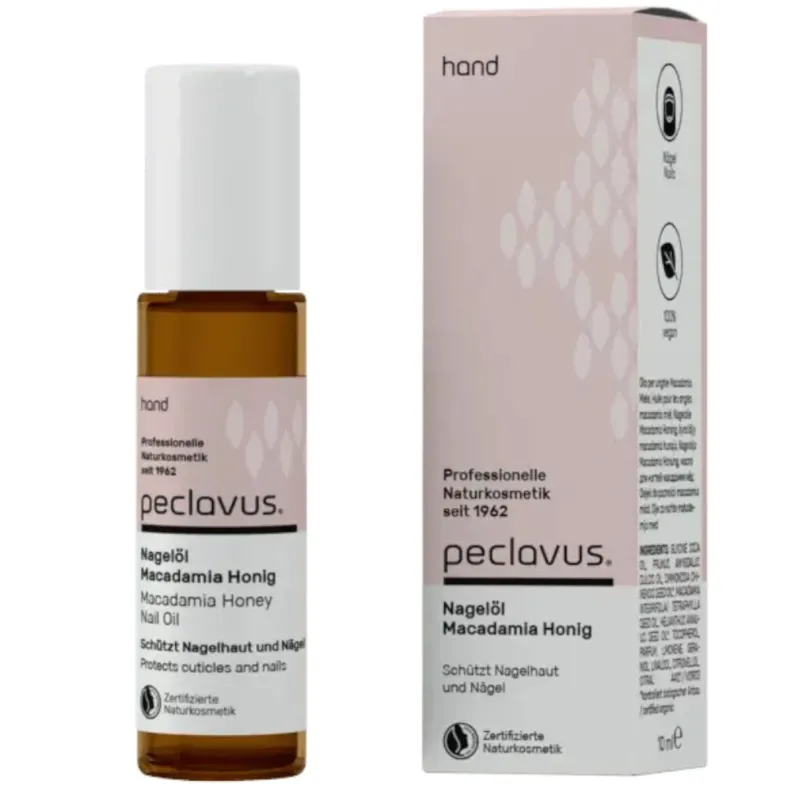 PECLAVUS Nagelöl Macadamia Honig Roll-On, 10ml, Flasche und Umkarton