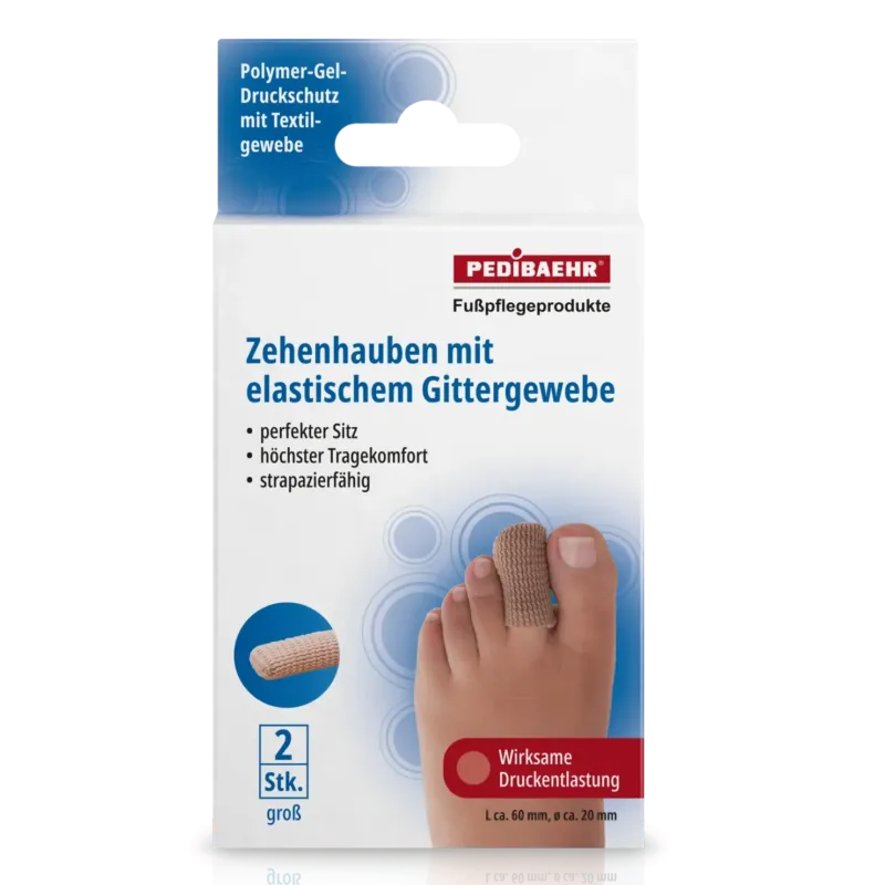 PEDIBAEHR Zehenhauben mit elastischem Gittergewebe – Druckschutz für Zehen & Nagelfalz, 2stk, Umkarton