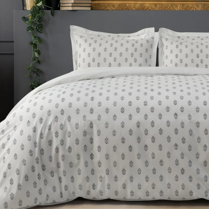 Bed Sheet Hand Block Printed "Ivy" - LOVE FOR WHITE