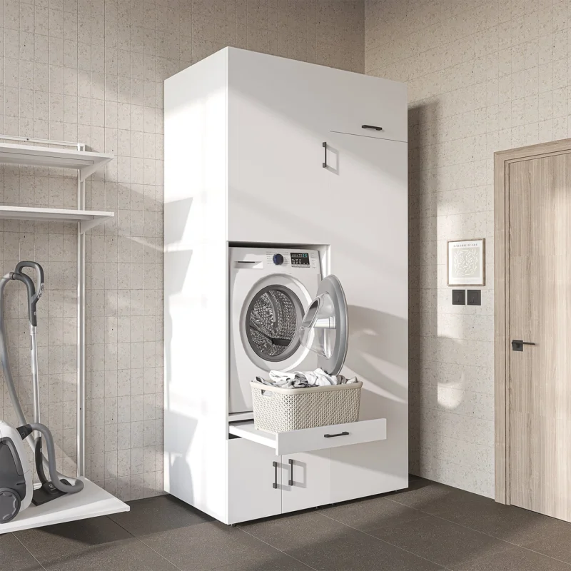 Roomart Waschmaschinenschrank 127 cm mit Hochschrank, 240 cm hoch, Ausziehbrett, in 3 Farben