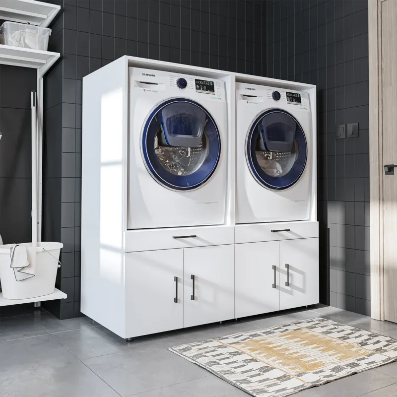 Waschmaschinenschrank SERIE 3 in Weiß für zwei Geräte nebeneinander
